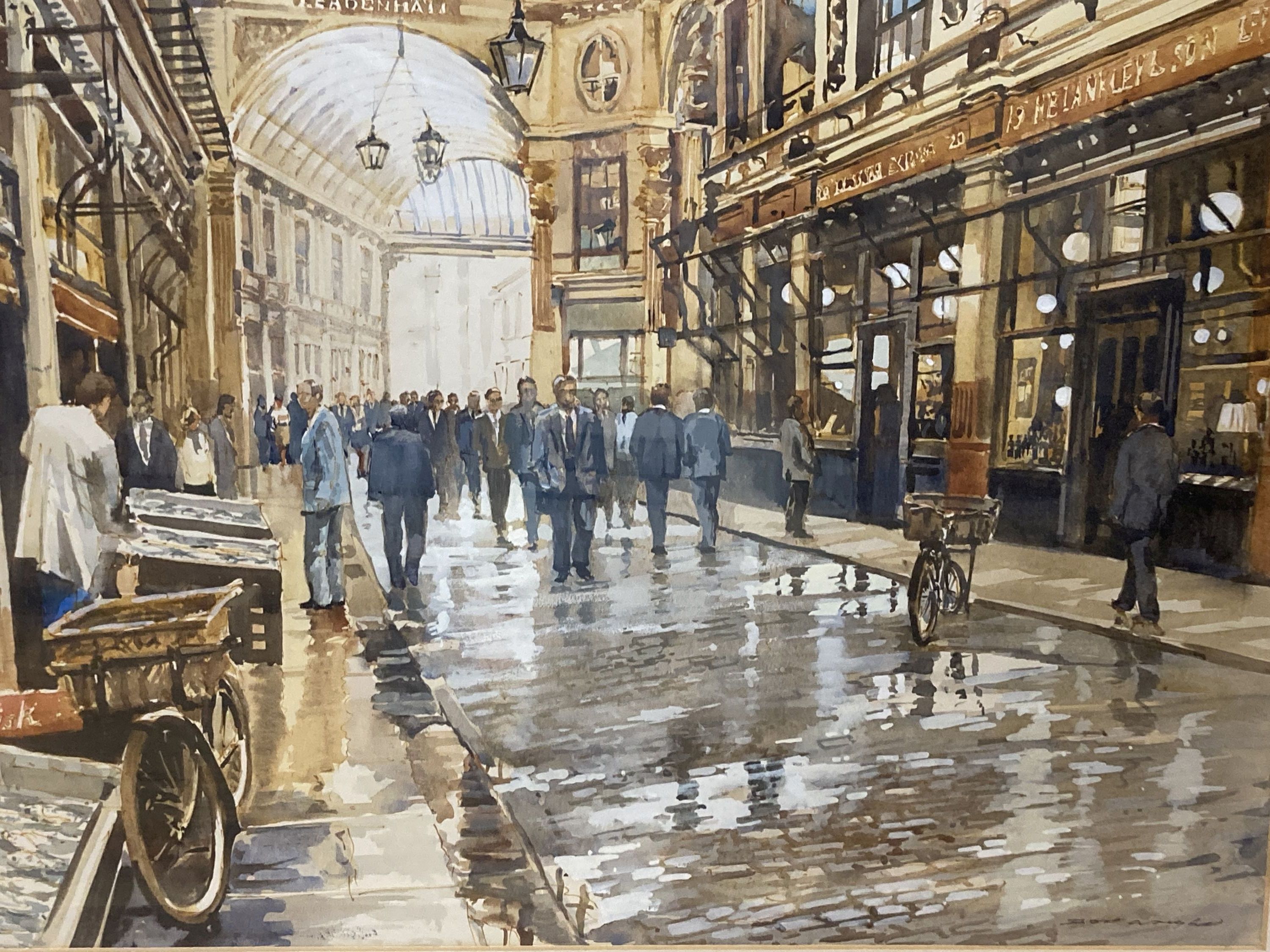 Bert Wright (b.1930), watercolour, Leadenhall Market, signed, 36 x 50cm